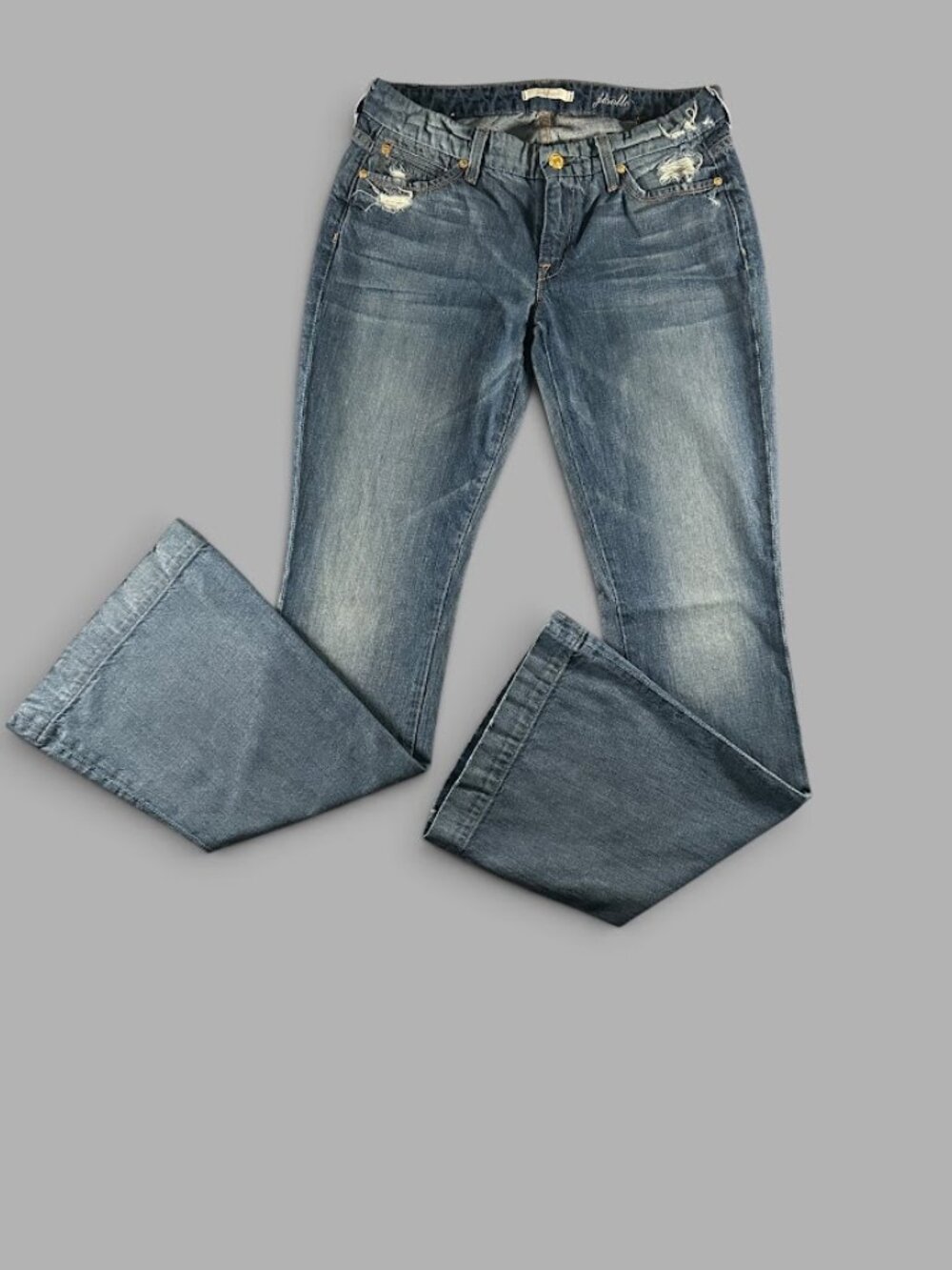 7 For All Mankind Jiselle Phenomena Distressed Flare Jeans 28 Blue Denim - Picture 3 of 11